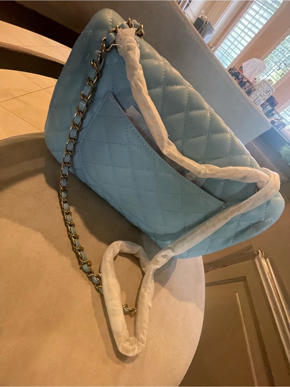Quilted Classic leather Flap Bag - Light Blue - Picture 5 of 10